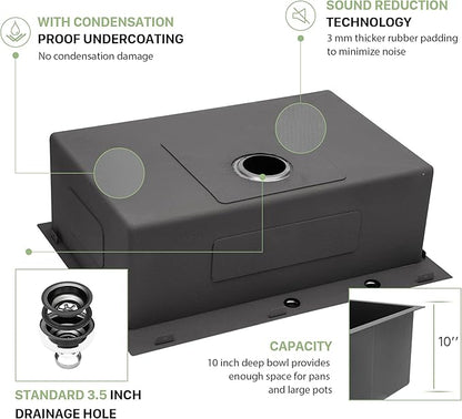 30 Inch Drop-in Sink - Beslend 30”x22”x10” Stainless Steel Gunmetal Black Topmount Kitchen Sink 16 Gauge 10 Inch Deep Single Bowl Kitchen Sink Basin