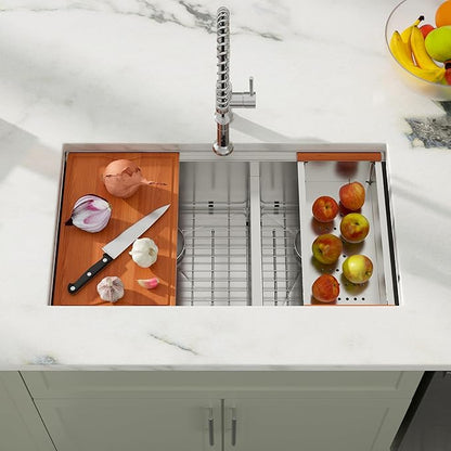 Dcolora 36 In. Undermount Double Bowl Kitchen Sink, 60/40 Low Divide Workstation, 16 Gauge 304 Stainless Steel Sink, 36" x 19" x 10" #DC-U7739