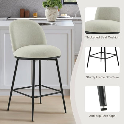 KISLOT Counter Height Swivel Bar Stools Set of 4, 26" Upholstered Linen Fabric Barstools with Backs and Metal Legs for Kitchen Island,Grey