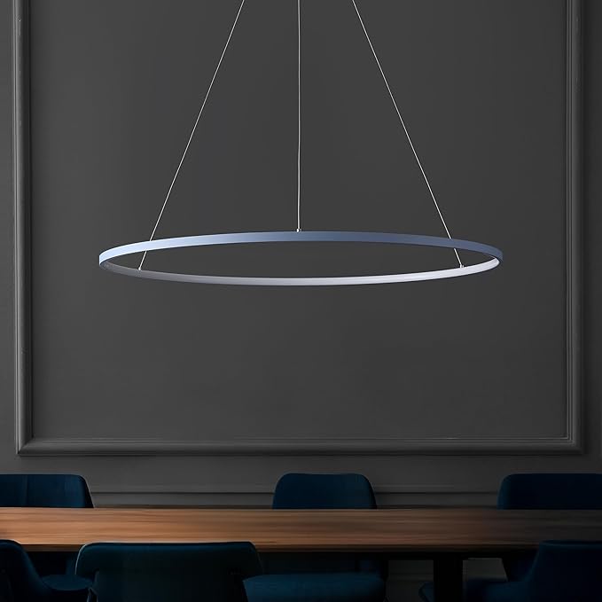 JONATHAN Y 35" Blue Modern Integrated LED Pendant Light, Dimmable Round Hoop Chandelier for Kitchen Island, Dining Room, Adjustable Height Metal Hanging Light (JYL7220D)