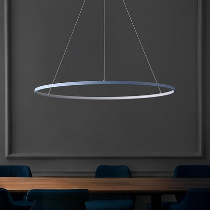 JONATHAN Y 35" Blue Modern Integrated LED Pendant Light, Dimmable Round Hoop Chandelier for Kitchen Island, Dining Room, Adjustable Height Metal Hanging Light (JYL7220D)