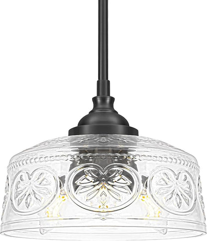 3-Light Adjustable Pendant Lights Kitchen Island, Black Metal & Clear Glass Ceiling Pendant Light, Vintage Drop Lights for Bathroom, Hallway, Convertible Ceiling Mount Or Hanging Fixture, 90°Swivel