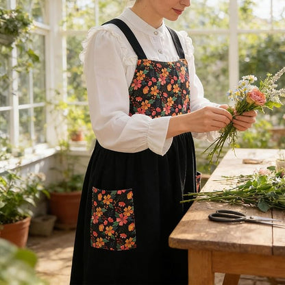 Uaussi Cotton Linen Apron Cross Back Work Apron for Women with Pockets Pinafore Dress X Cross Halter Apron for Chef Gardening