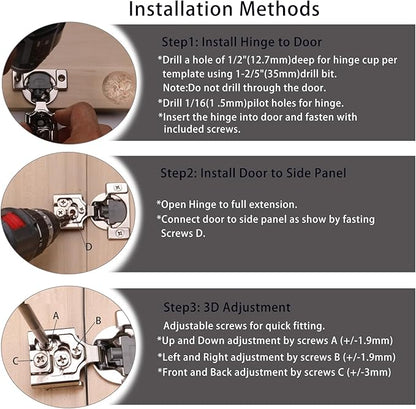 1/2 Inch Overlay Soft Close Cabinet Hinges, 2 Pack Slow Soft Close Hinges for Kitchen Cabinets Satin Nickel Hidden Self Closing Kitchen Cabinet Hinges