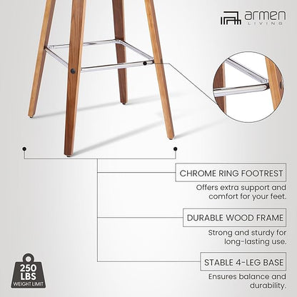 Armen Living Tyler 26" Counter Height Swivel Brown Faux Leather and Walnut Wood Bar Stool - Set of 3