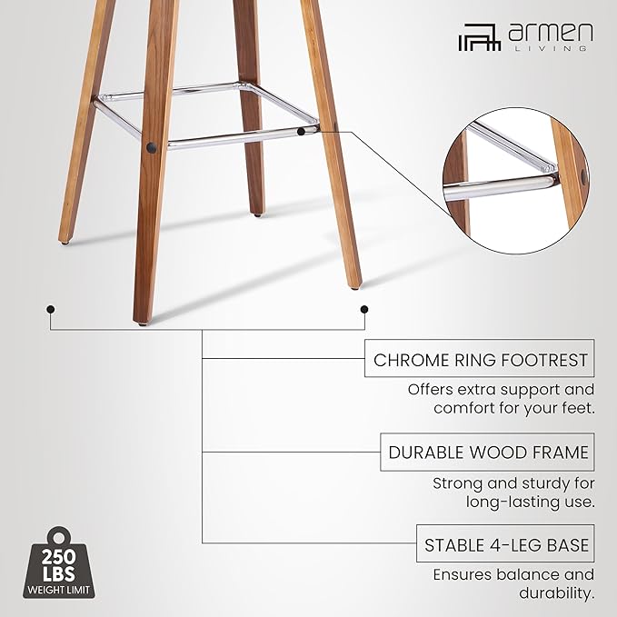 Armen Living Tyler 30" Bar Height Swivel Brown Faux Leather and Walnut Wood Bar Stool - Set of 2