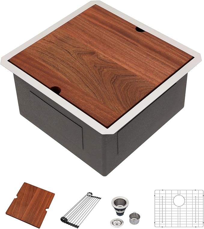 21 Undermount Kitchen Sink - Beslend 21x19 Inch Under Counter Sink Ledge Workstation Kitchen Sinks Stainless Steel 16 Gauge 10 Inch Deep Single Bowl Basin with Accessories