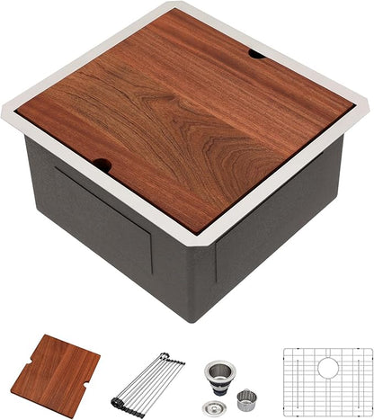 21 Undermount Kitchen Sink - Beslend 21x19 Inch Under Counter Sink Ledge Workstation Kitchen Sinks Stainless Steel 16 Gauge 10 Inch Deep Single Bowl Basin with Accessories