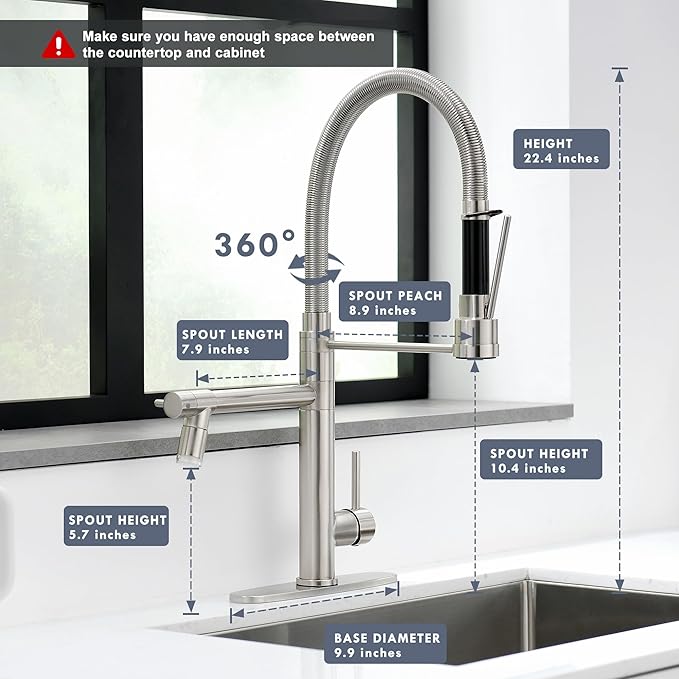 GIMILI Commercial Dual-Spout Kitchen Sink Faucet with Pull Down Sprayer Brushed Nickel LED Kitchen Faucet