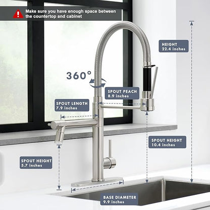 GIMILI Commercial Dual-Spout Kitchen Sink Faucet with Pull Down Sprayer Brushed Nickel LED Kitchen Faucet