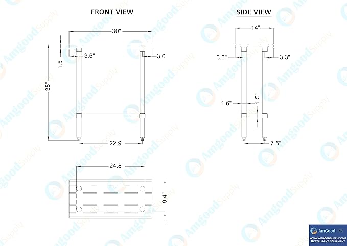 Stainless Steel Work Table | NSF Kitchen Island Food Prep | Laundry Garage Utility Bench (Table, 30" Long X 14" Deep)