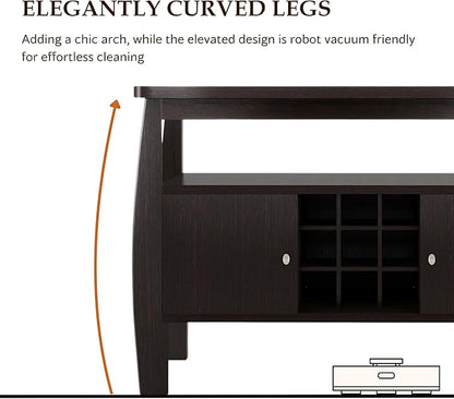 Furniture of America Clyton Modern Kitchen Buffet Storage Cabinet with Doors and Shelves, Wood Sideboard Table, Coffee Bars & 9 Grid Wine Rack, for Dining, Living Room, Dark Espresso