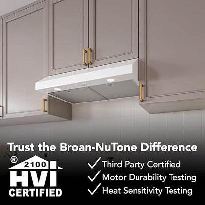 Broan-NuTone 30-Inch White Under Cabinet Range Hood Traditional Design w/Quiet Power at 350 CFM, 1.5 Sones for Powerful Kitchen Ventilation