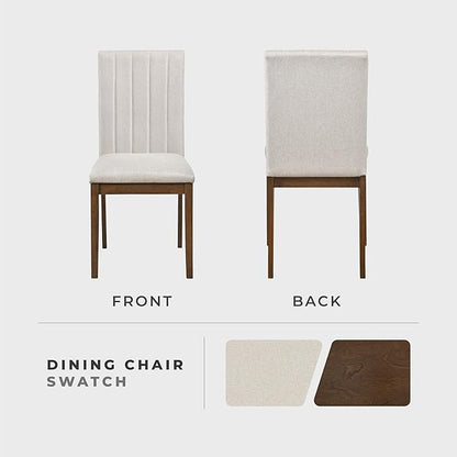 Lexicon Kitchen & Dining Room Chairs, Dining Chairs Set of 2, Fabric Upholstered Dining Chairs, Rubberwood Armless Dining Chairs, Modern Dining Chair, Easy Assembly, Chestnut/Beige