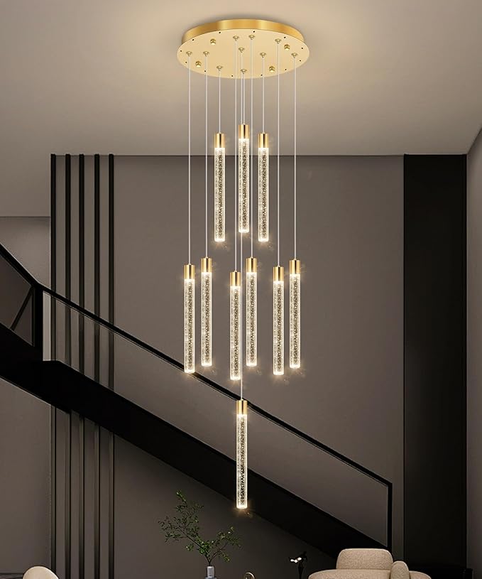 10-Light Long Large Modern Led Crystal Chandeliers Modern Spiral Chandeliers High Ceilings Chandelier for Staircase Foyer Gold