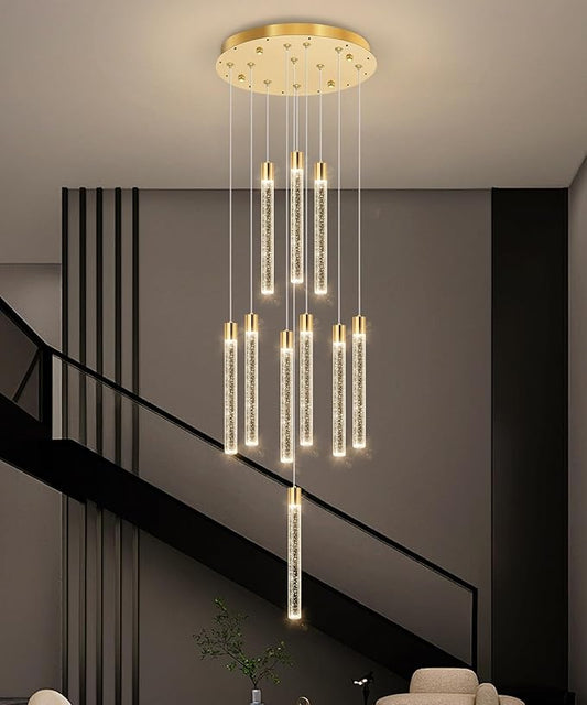 10-Light Long Large Modern Led Crystal Chandeliers Modern Spiral Chandeliers High Ceilings Chandelier for Staircase Foyer Gold