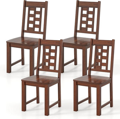 NAFORT Set of 4 Dining Chairs, High Lattice Back Solid Wood Chair, Mid-Century Modern 4 Kitchen Chairs with Max Load 400 Lbs for Kitchen Table, Dining Room, Cafe, Restaurant