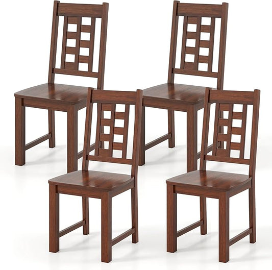 NAFORT Set of 4 Dining Chairs, High Lattice Back Solid Wood Chair, Mid-Century Modern 4 Kitchen Chairs with Max Load 400 Lbs for Kitchen Table, Dining Room, Cafe, Restaurant