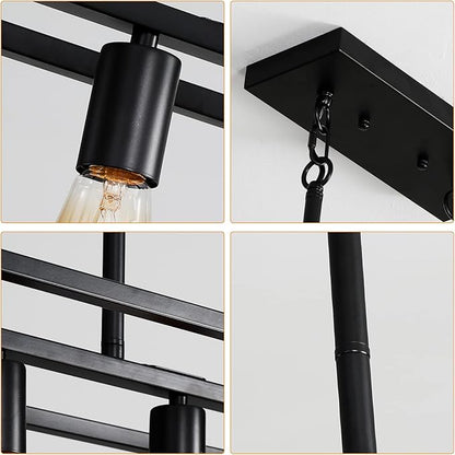Black Kitchen Island Lighting, 5-Light Farmhouse Chandeliers, Modern Industrial Linear Rectangle Pendant Light Fixtures for Dining Room Kitchen Bar Foyer(Metal, E26 Base)