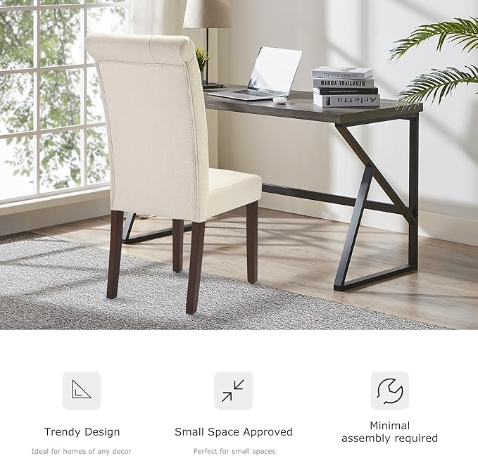Tufted Dining Chairs Set of 2, Upholstered Parsons Dining Room Chairs, Fabric Kitchen Side Chair with Wood Legs, Beige