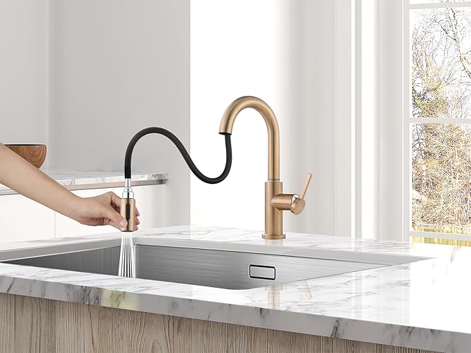 AguaStella AS32CPB Champagne Bronze Bar Faucet or Prep Kitchen Sink Faucet with Pull Down Sprayer and Single Handle