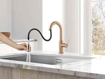 AguaStella AS32CPB Champagne Bronze Bar Faucet or Prep Kitchen Sink Faucet with Pull Down Sprayer and Single Handle