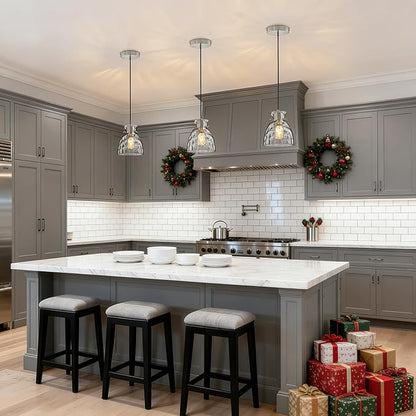 5.9“ Small Brushed Nickel Pendant Lights Kitchen Island, Hammered Glass Pendant Light Fixtures, Adjustable Mini Hanging Lights Kitchen Pendant Lighting over Island Sink Bathroom Dining Room Bedroom