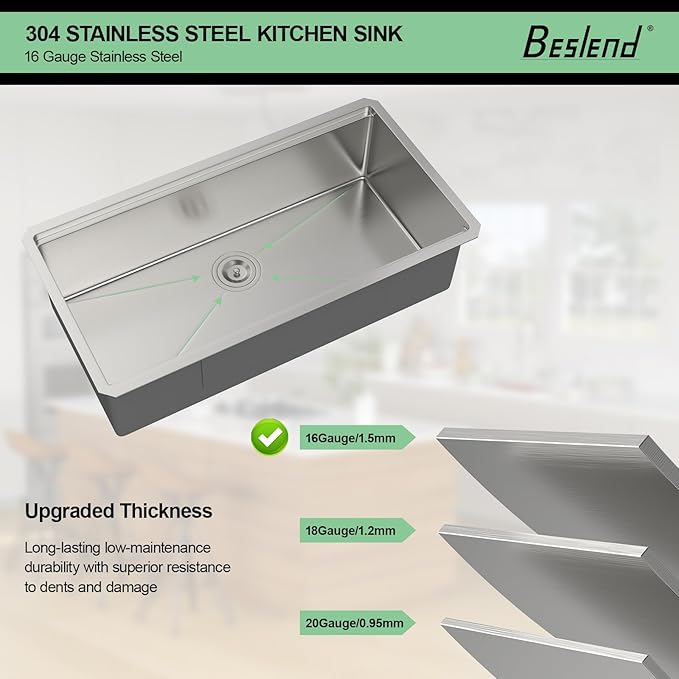 36 In Undermount Kitchen Sink - Beslend 36 Undermount Kitchen Sinks Workstation Stainless Steel 16 Gauge Single Bowl 10 Inch Deep Ledge Basin 36x19x10 Inch