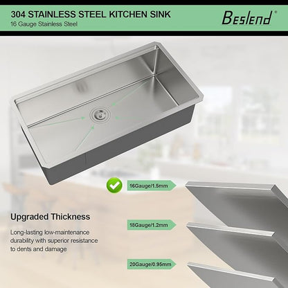 36 In Undermount Kitchen Sink - Beslend 36 Undermount Kitchen Sinks Workstation Stainless Steel 16 Gauge Single Bowl 10 Inch Deep Ledge Basin 36x19x10 Inch
