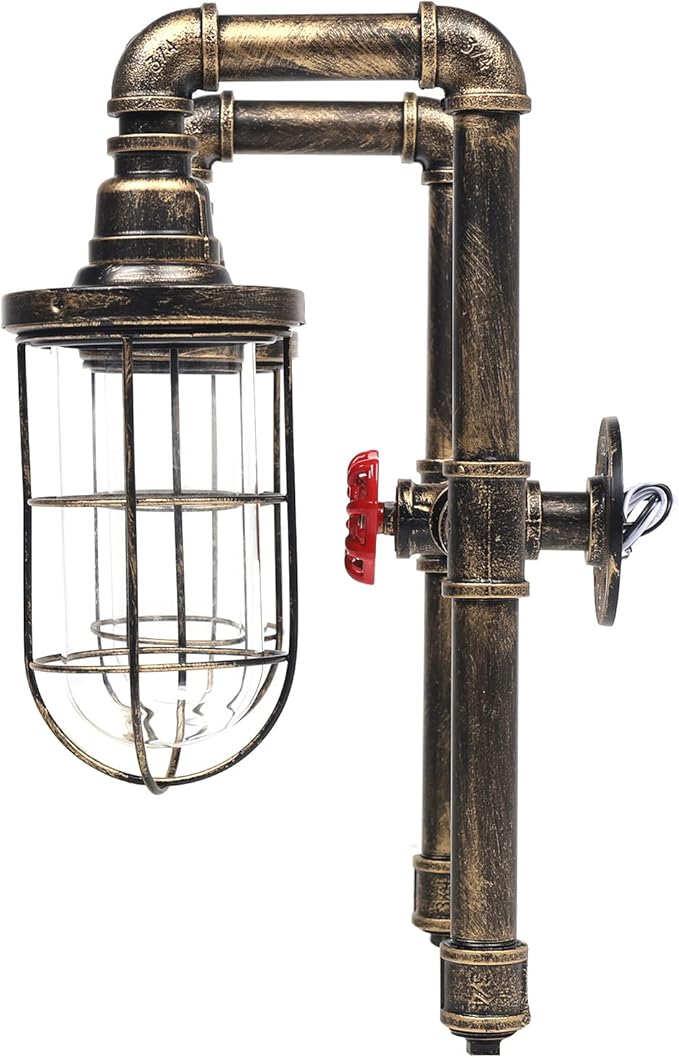 TFCFL 2 Light Vintage Steampunk Wall Light, Retro Wall Sconce Light Industrial Water Pipe Wall Lamp Light Fixture E26 60W Max for Bedroom Living Room Bronze Finish