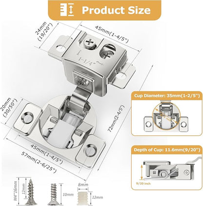 Furniware 2 Pieces 1-1/4 in Overlay Soft Close Concealed Hinge for Face Frame Door, 105° Open Angle Concealed Stainless Steel Hinges for Face Frame Door, Soft Close Cabinet Hinge Satin Nickel