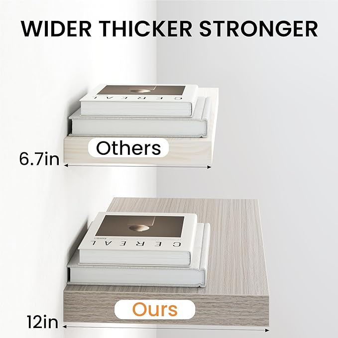 Gray Floating Shelves for Wall, 55 Inch Floating Shelves Set of 2, Wall Mounted Rustic Wood Shelf for Bathroom, Living Room, Bedroom and Kitchen, Hanging Shelf for Storage, Books, Home Decor