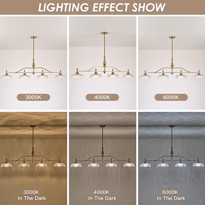 HDDFL Chandeliers Light Pendant Light Fixture Vintage Pendant Lighting Fixtures 4 Lights Chandelier Matte Brass Hanging Light Kitchen Glass Pendant Lights for Island Dining Room Living Room