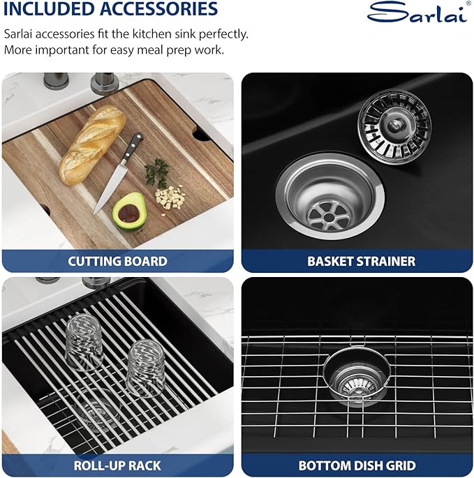 Sarlai 18 Black Kitchen Sink Granite Composite - 18 x 18 inch Bar Prep Workstation Sink Black Granite Composite Quartz Undermount Single Bowl Rectangular RV Camper Sinks Basin