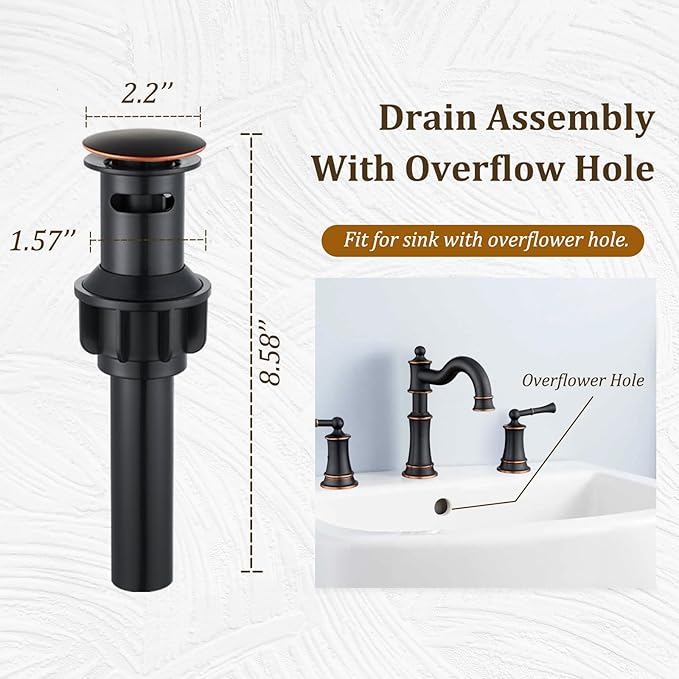 Bathroom Sink Faucet, Roman Stlye Rotated Spout Vanity Basin Faucets 3 Hole 2 Handle 8 inch Widespread Deck Mount Brass Faucet for Sink with Overflow Pop Up Drain Oil Rubbed Bronze NL2204-ORB