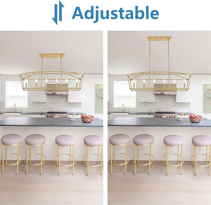 Modern Kitchen Island Lighting,6-Light Linear Farmhouse Chandelier Industrial Pendant Light Fixtures with Gold Metal Frame for Bar, Dining Room, Living Room,Restaurant,Foyer