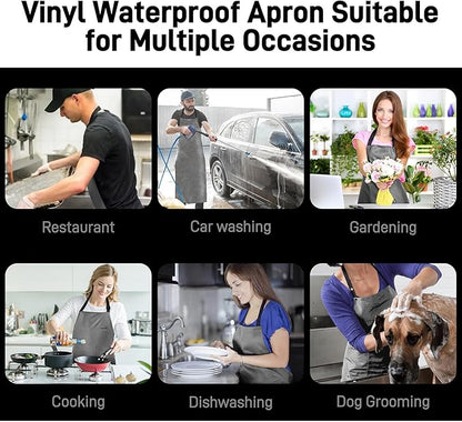 Waterproof Apron with Comfortable Adjustable Bib Rubber Vinyl Dishwasher Heavy Duty Apron for Men Women Dishwashing