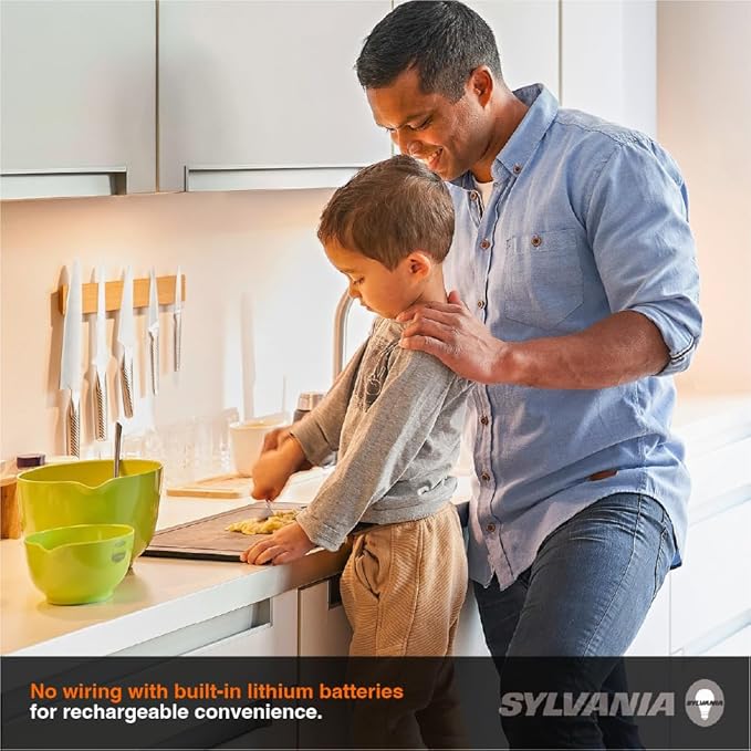 SYLVANIA 12" Under Cabinet Lighting with 2200mAh Rechargeable Battery, LED Motion Sensor, 3 Color Selectable (3000K-5000K), Closet Light/Undercounter Kitchen Light, Magnetic, Dimmable - 2 Pack (66513)