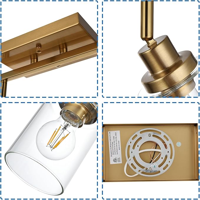 MELUCEE 6 Light Bathroom Vanity Light Fixtures Multi-Directional Rotating Track Lighting Kit Brass, 45.3 Inch Ceiling Spotlight Fixture for Kitchen Foyer Bath, Clear Glass Shade