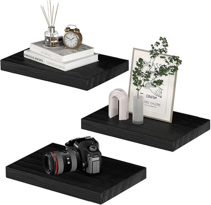 PopiShelves Small Floating Shelves for Wall - 12 x 9 Inch Black Shelves for Bedroom, Living Room, Bathroom, Kitchen, Office Decor Set of 3