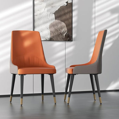 Wisfor Dining Chairs Set of 2: Faux Leather Upholstered Modern Chair with Backrest - Armless Accent Chairs with Metal Legs for Kitchen Living Room Bedroom (Orange+Grey)