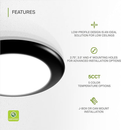 ASD 1 Pack LED Disk Lights 6 Inch, 15W 5CCT 2700K-5000K 1245LM CRI90+, Dimmable Flush Mount Ceiling Light Fixture, Low Profile Surface Mount Disc Lights, Junction Box or Recessed Can Install, UL