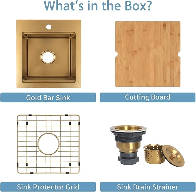Drop In Gold Bar Sink 17 X 19 inch,Small RV Sink,16 Gauge Stainless Steel Bar & Prep Sinks for Wet Bar Area