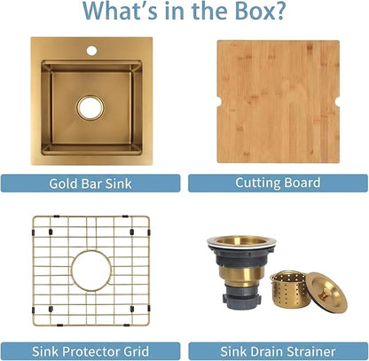 Drop In Gold Bar Sink 17 X 19 inch,Small RV Sink,16 Gauge Stainless Steel Bar & Prep Sinks for Wet Bar Area