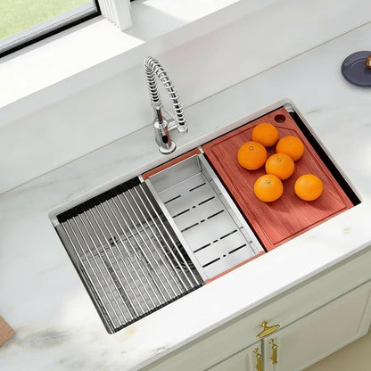 30 Undermount Sink Stainless Steel- Fuyuoer 30 Inch Kitchen Sink Workstation 16 Gauge Stainless Steel Single Bowl Round Corner Handmade Deep Basin Kitchen Sinks, 30x19x9 Inch