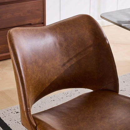 Modern Swivel Dining Chair, Comfy Upholstered Kitchen Chair with Curved High Backrest and Solid Wood Frame for Kitchen Island, Desk, Living Room, Faux Leather (1, Brown)