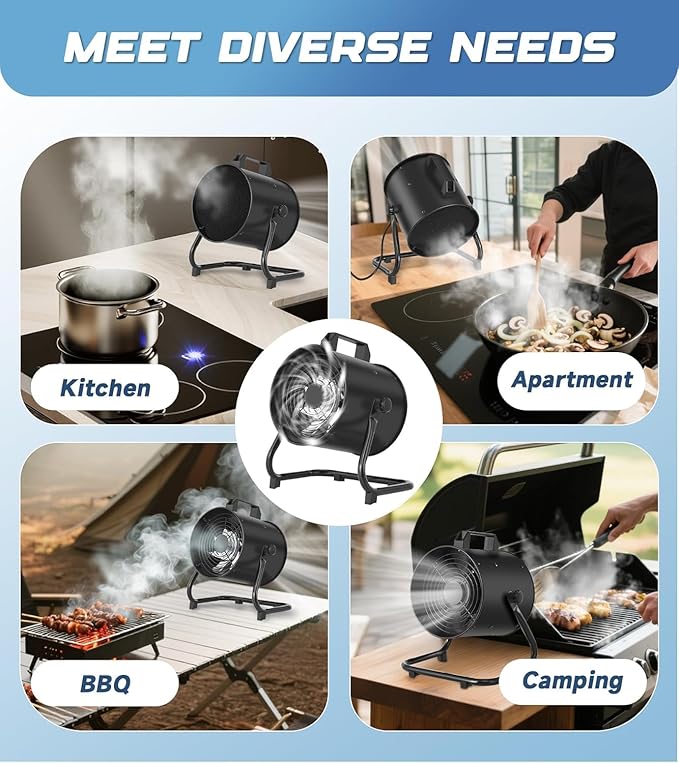 YOZON 8'' Portable Range Hood, Kitchen Exhaust Fan with Switch, Desktop Range Hood, 455 CFM Efficient Kitchen Ventilation, 120° Adjustable Angle, 8x Activated Carbon Filters for BBQ/Camping/RV
