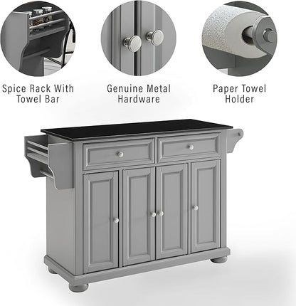 Crosley Furniture Alexandria Granite Top Rolling Kitchen Island Storage Cart, Microwave Stand, Spice Rack, Gray