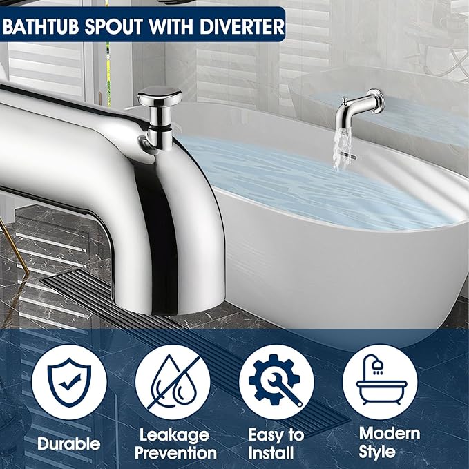 Slip-On Tub Spout with Diverter Long for Bathtub Spout, Fit for 1/2 Inch Slip Pipe, Chrome