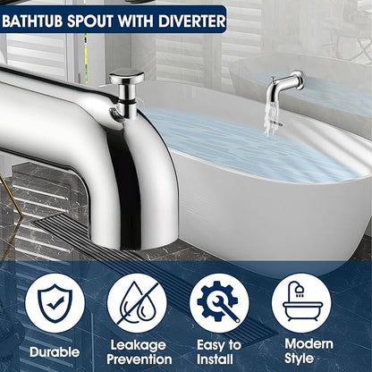 Slip-On Tub Spout with Diverter Long for Bathtub Spout, Fit for 1/2 Inch Slip Pipe, Chrome